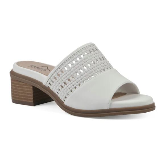 Cliffs by WHITE MOUNTAIN Shoes - Cliffs by White Mountain Corley White Woven Slide Block Heeled Sandal 9.5